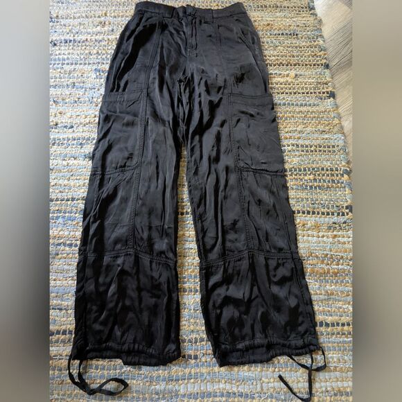 AE Satin Cargo Pants Black 0 Drawstring Hem Streetwear Carrie Bradshaw - Picture 2 of 10